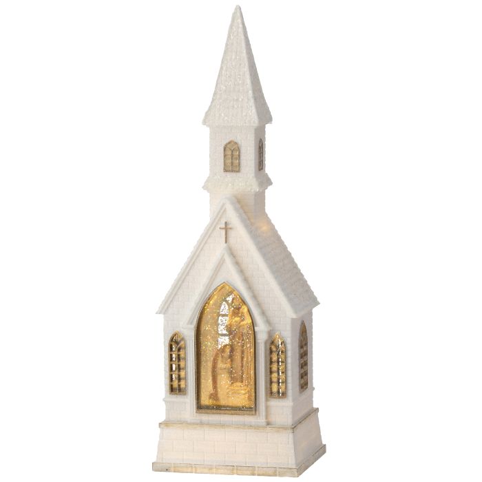 16"LED/BTY/TMR USB CHURCH/H FMLY WATER GLOBE