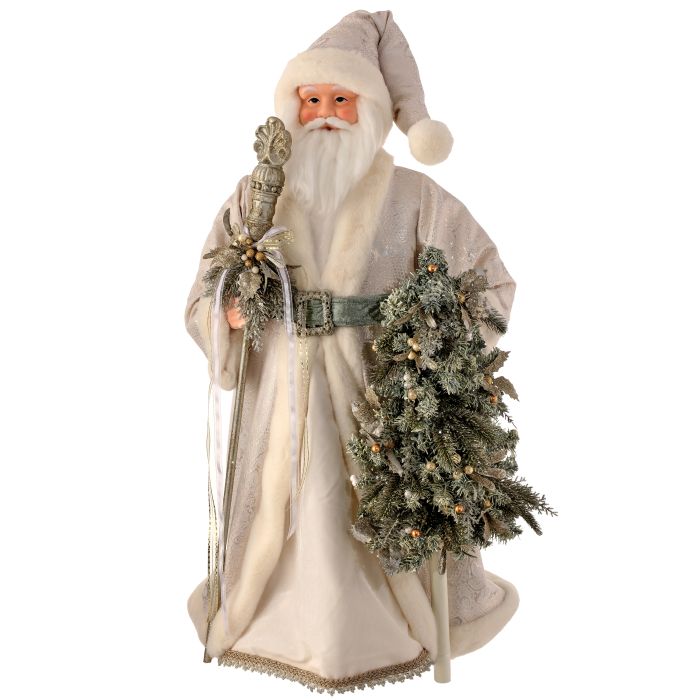 36" FABRIC MINT JULEP SANTA W/STAFF/TREE