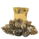 12" ICED PINECONE CANDLE RINGW/HURRICANE