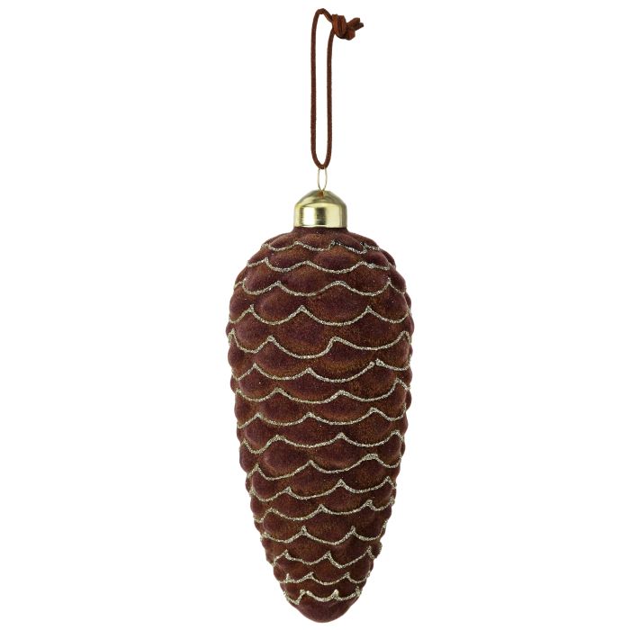 6" GLASS FLOCKED PINECONE ORNAMENT
