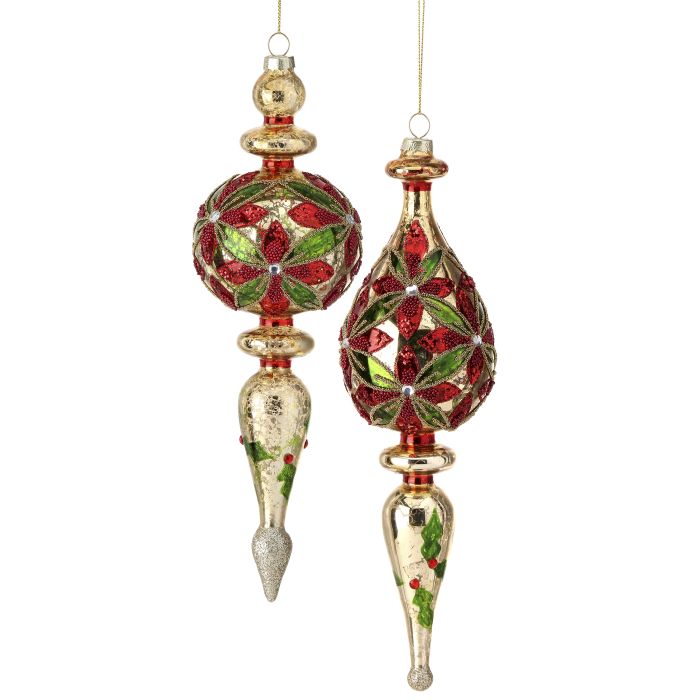 10" GLASS ELEGANT FINIAL ORNAMENT INDIVIDUAL