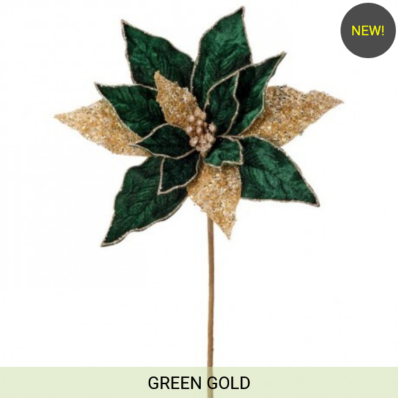 24" REGAL VELVET W/GLITTER POINSETTIA STEM