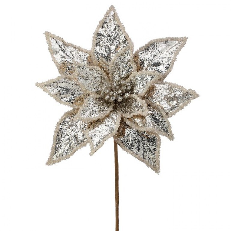 24" METALLIC GLITTER POINSETTIA STEM