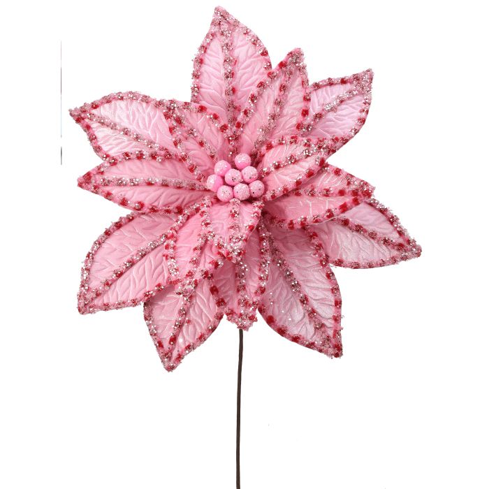 30" GIANT CANDY SNOW GLITTER POINSETTIA STEM