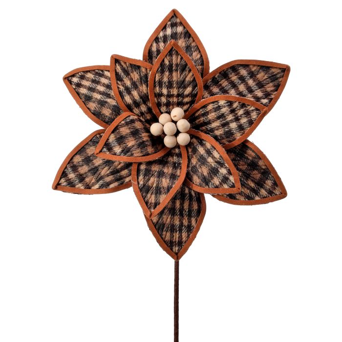 22" PLAID HIGHLANDS W/LEATHER POINSETTIA STEM