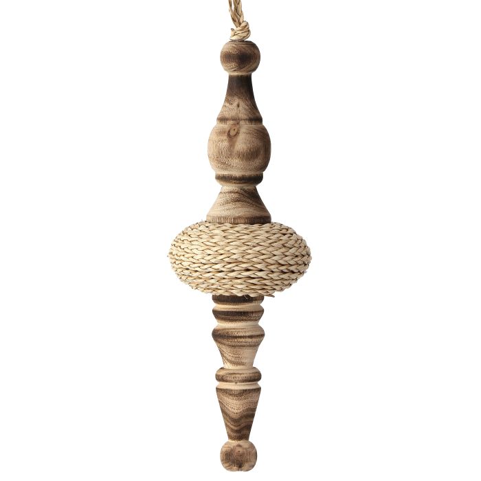 8" WOVEN RAFFIA WOOD FINIAL