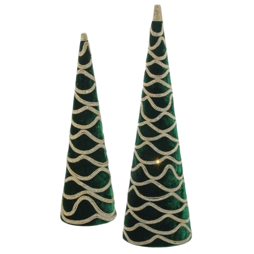 24" GREEN VELVET WITH JEWEL CONE TREE INDIVIDUAL