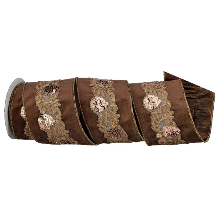 4"X5Y DIVINE VELVET W/SEQUIN PINECONE RIBBON