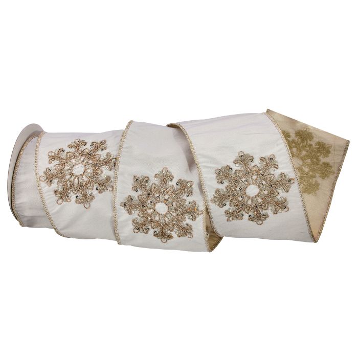 4"X5Y DUPION JEWEL SNOWFLAKE RIBBON