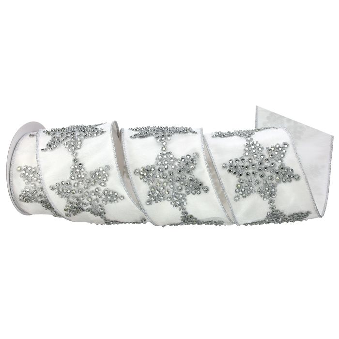 4'X5Y SHEER DUPION JEWEL SNOWFLAKE RIBBON