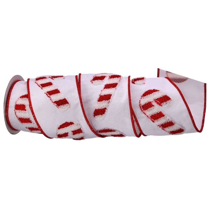 4"X5Y CANDY CANE EMBROIDERED RIBBON