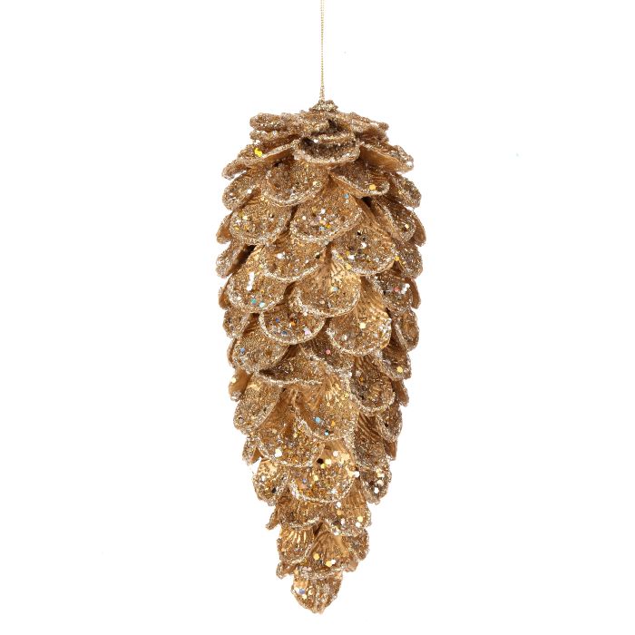 11.5" ICED PTL W/GLTR/JEWEL PINECONE ORNAMENT