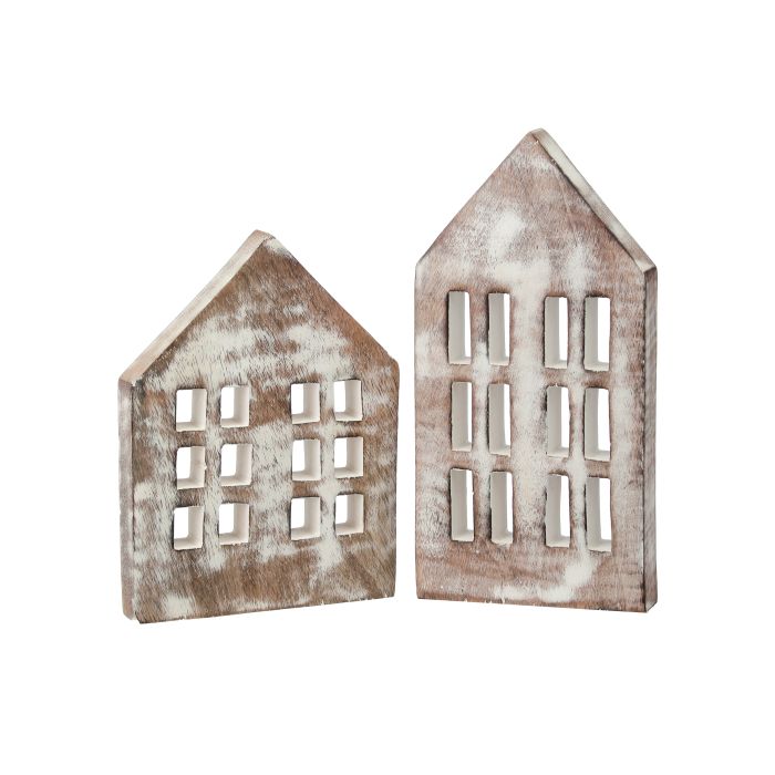 8-10" WOOD HOUSE TABLE PIECE SET/2