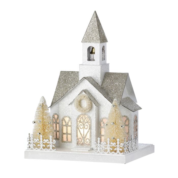 11" LED/BTY TMR CRDBRD VINTAGE SNOWY HOUSE
