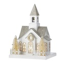 11" LED/BTY TMR CRDBRD VINTAGE SNOWY HOUSE