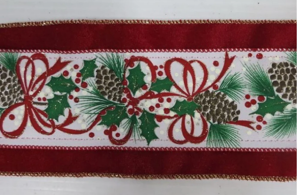 4"X10Y VELVET W/BERRY/CONE RIBBON