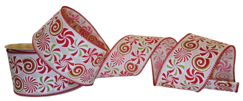 2.5"X10Y GLITTER PEPPERMINT RIBBON 