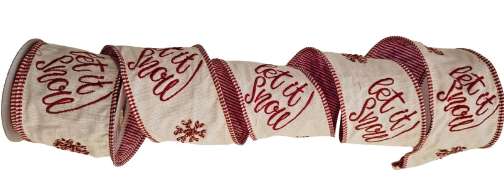 4"X5Y LET IT SNOW EMBR SNWFL CANVAS RIBBON