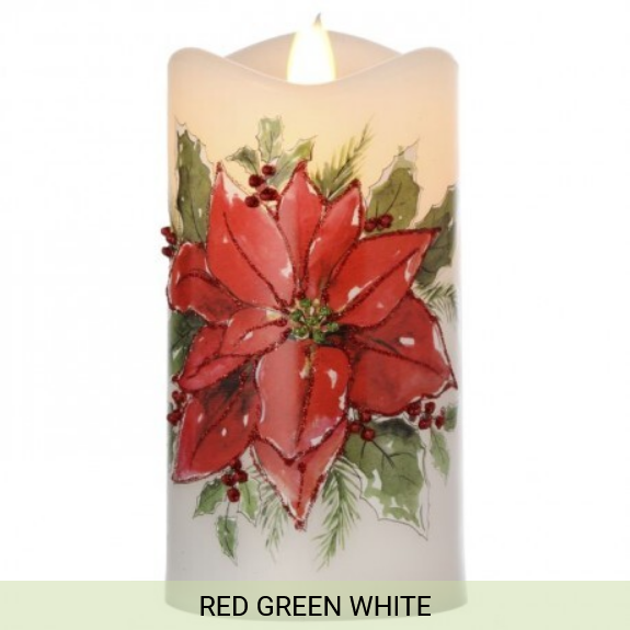 6" LED/BTY/TMR POINSETTIA/BERRY FAUX CANDLE