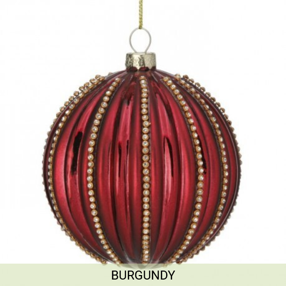 4" GLASS W/DIAMOND RIDGE BALL ORNAMENT