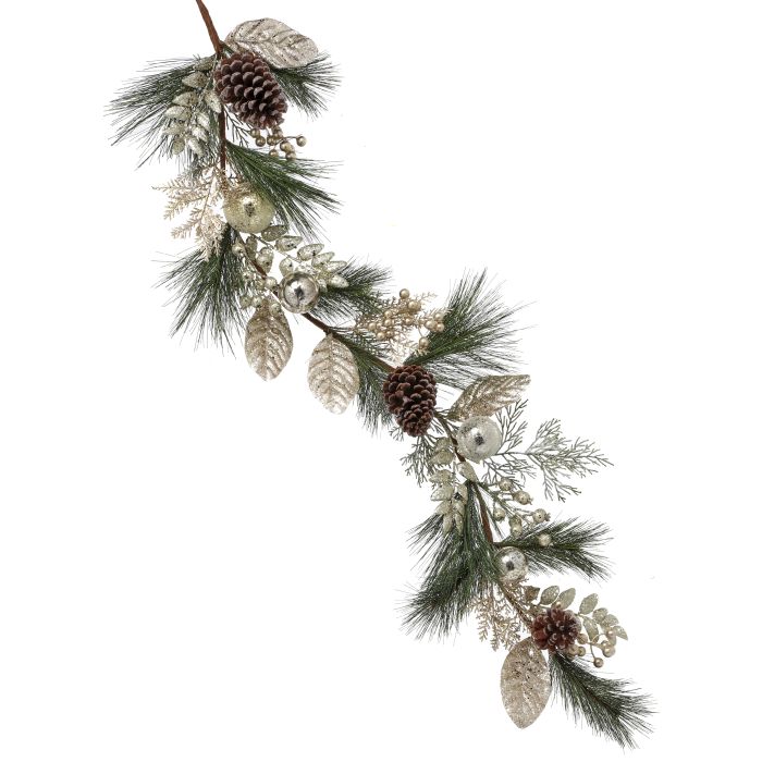 48" GLITTER BERRY/PINE/BALL GARLAND