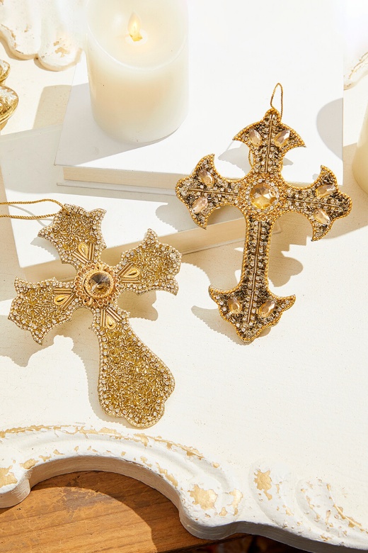 7.5" JEWELED W/BEAD CROSS ORNAMENT INDIVIDUAL