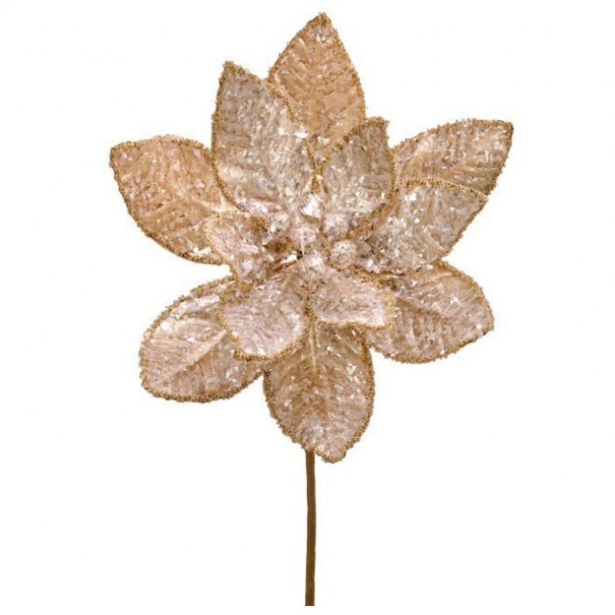 24" SEQUIN W/PEARL POINSETTIA STEM