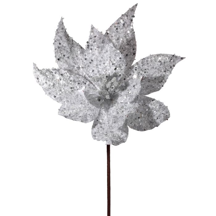 24" GLITTER POINSETTIA STEM