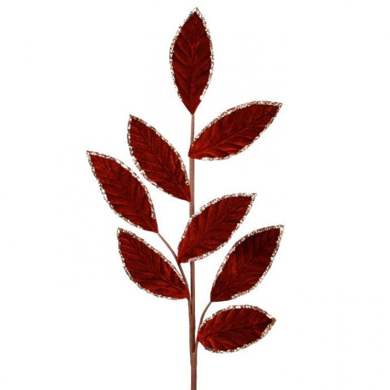 28" VELVET/GLITTER LEAF SPRAYS - BURGUNDY