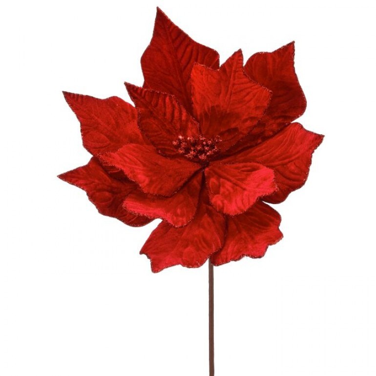 24" RICH VELVET POINSETTIA STEM - RED