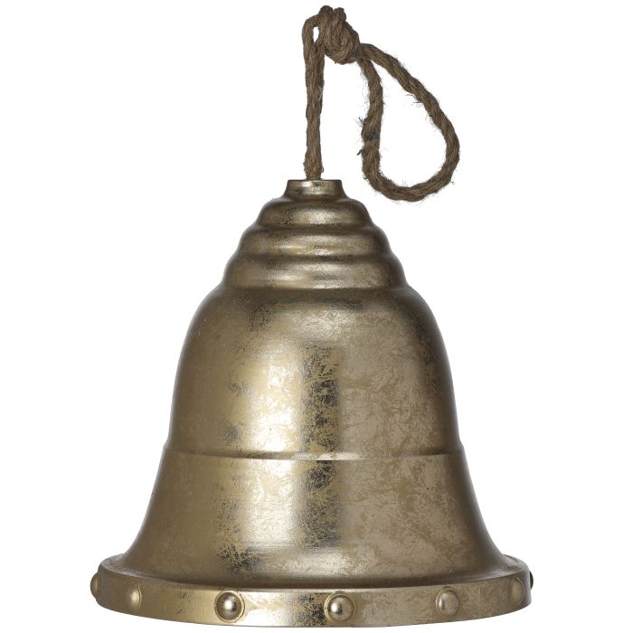 13" METAL HANGING BELL W/ROPE GOLD