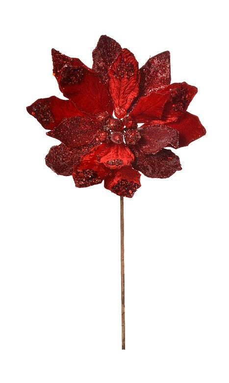 18"HX10"D HEAVY JEWELED POINSETTIA STEM