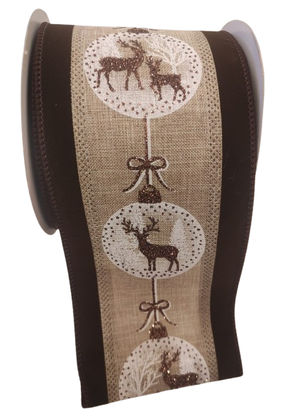 4"X10Y BROWN BACK/DEER ORNAMENT RIBBON