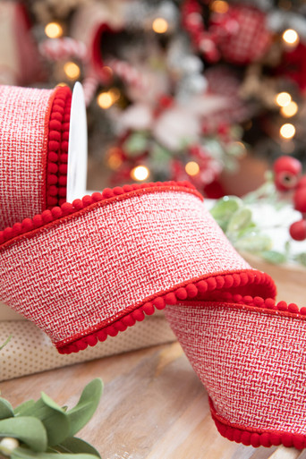 4"X5Y HOUNDSTOOTH POM POM TRIM RIBBON