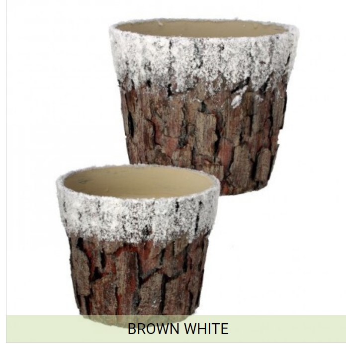8.5" BARK POT W/SNOW INDIVIDUAL