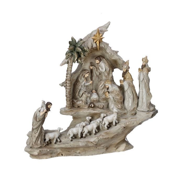 13.5"RSN STAIRWAY NATIVITY W/SHEEP HERD