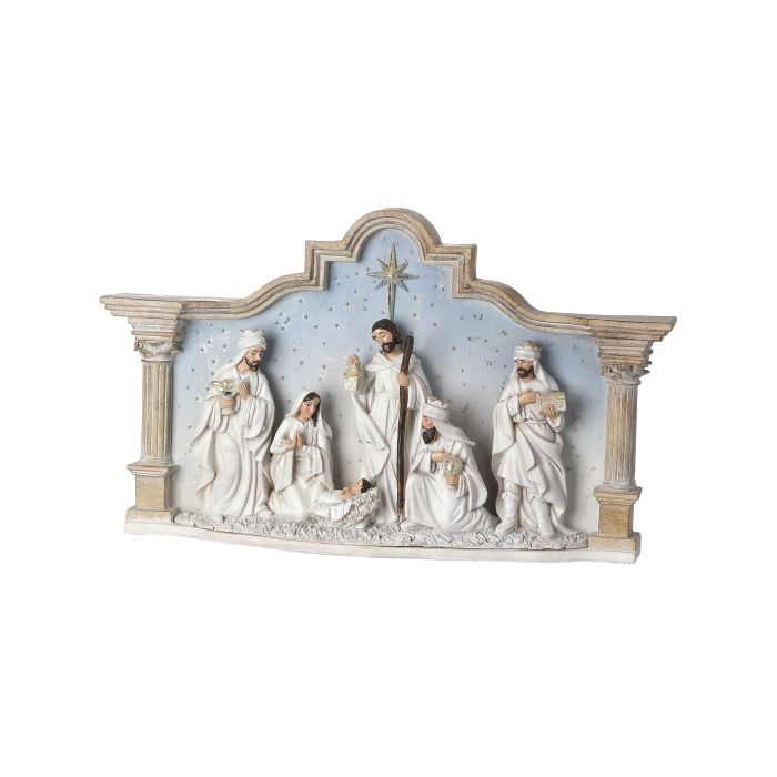 15"RESIN NATIVITY W/SKY IN COLUMN CRESH