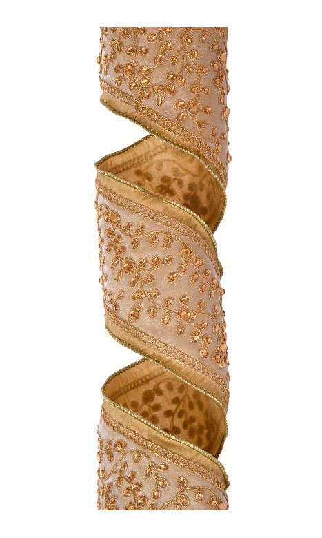 4" X 5Y EMBROID JEWEL LEAF DUPION RIBBON