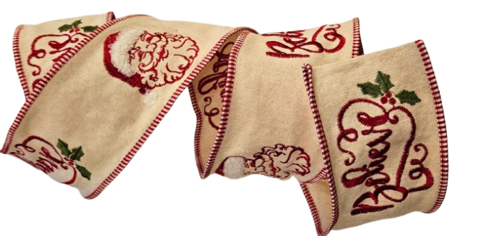 4" X 5Y EMBROID SANTA FACE/BELIEVE RIBBON