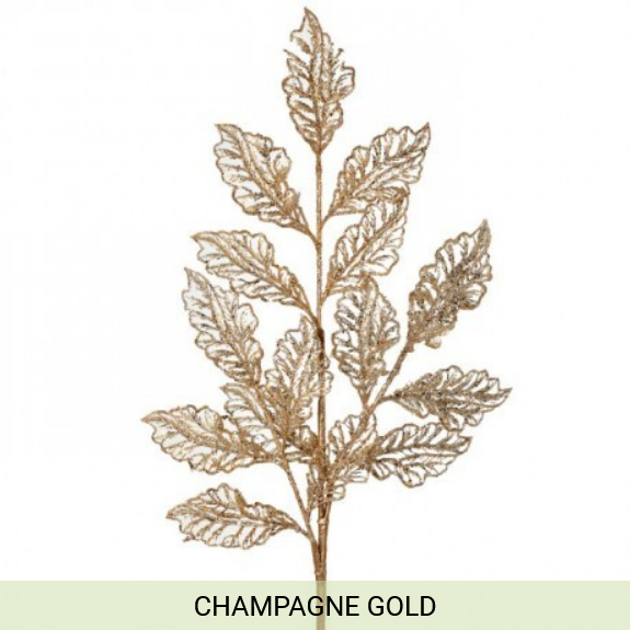 28.5" GLITTERED LACE LEAF SPRAY