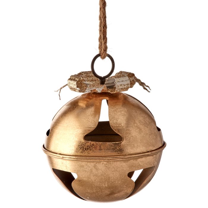 8" METAL JINGLE BELL/BOW ORNAMENT W/ROPE