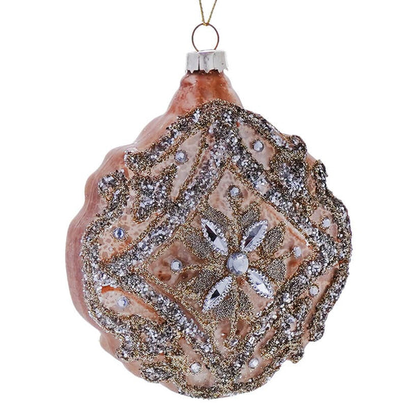 4"GLASS JEWEL ENCRUSTED FLORET DISC ORNAMENT
