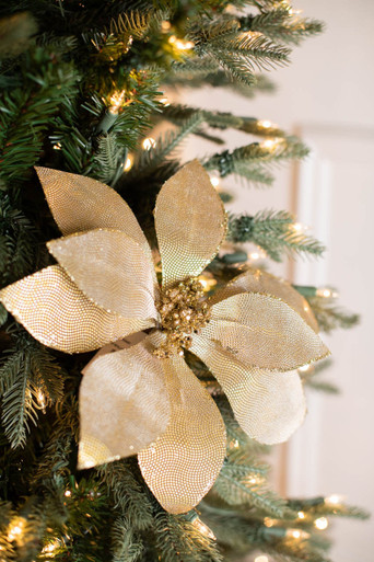 METALLIC MIRROR FABRIC POINSETTIA STEM GOLD