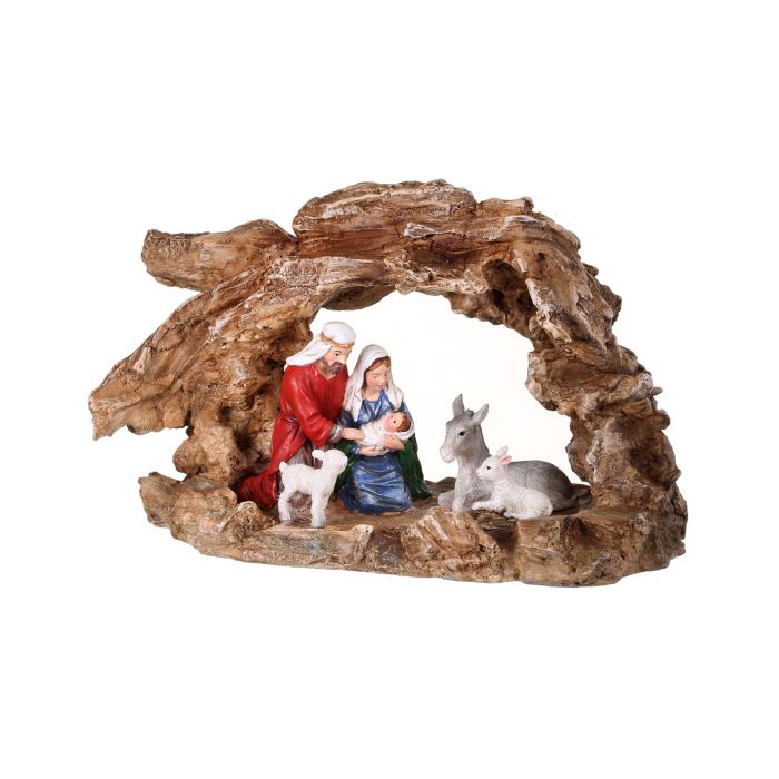 11´´RSN HOLY FAMILY & ANIMALS W/ROCK CRESH