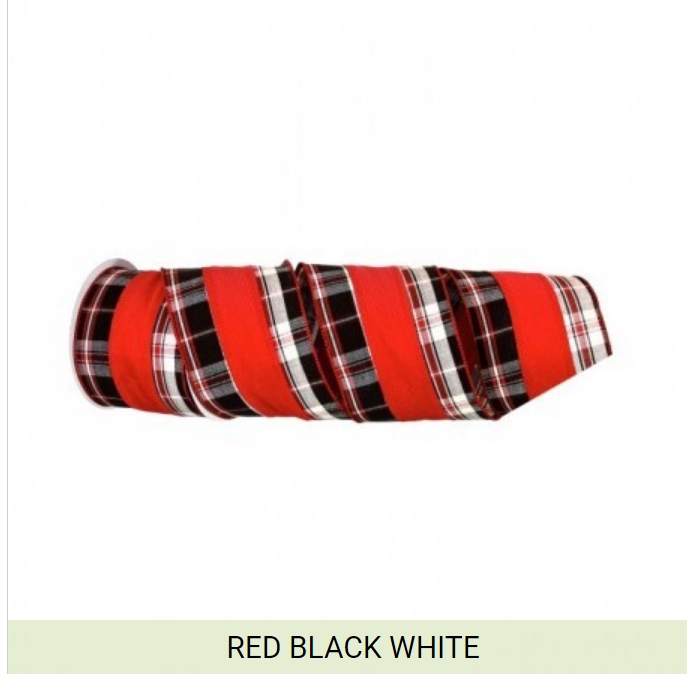 4"X10Y CHECK EDGE STRIPE WIRED RIBBON 