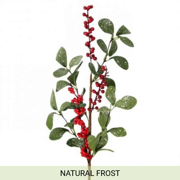 FROSTED RED POKE BERRY LEAF SPRAY NATURAL/FROST