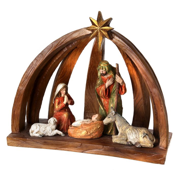 15´´RESIN NATIVITY IN ARCH CRESH W/STAR