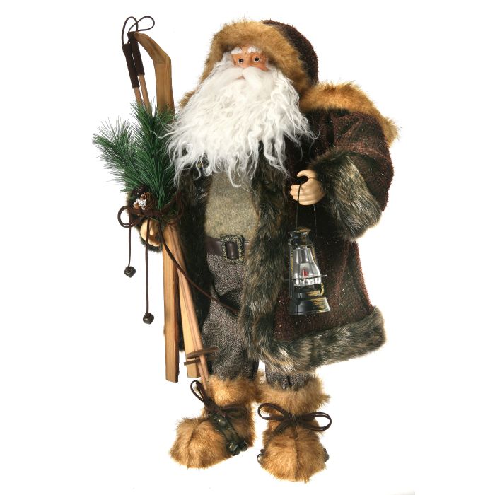 25´´WOOVEN BURLAP SANTA W/SKIIS & LANTERN