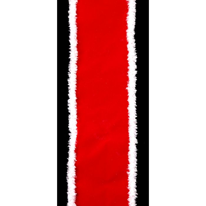 VELVET FUZZY EDGE RIBBON 4´´X 10YD RED AND WHITE