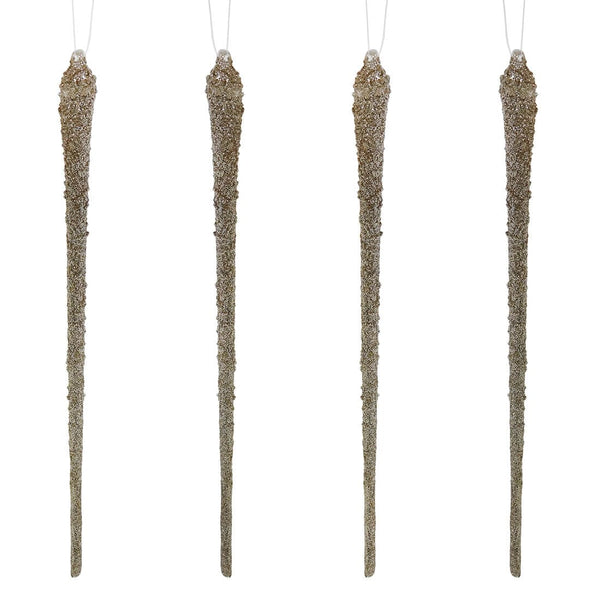 GLASS CHAMPAGNE GLITTER ICICLE ORNAMENT CHAM/GOLD